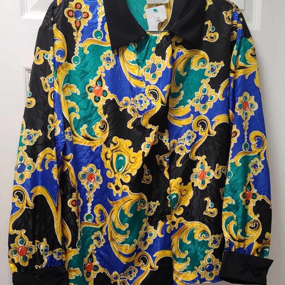 AP Ltd Abstract Filigree Print Women's Blouse - Vitange 80's - Size 12